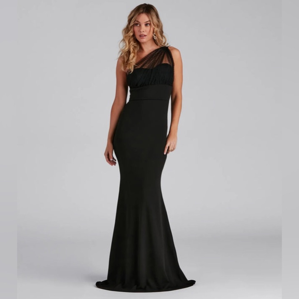 Dakota Formal One-Shoulder Swiss Dot Dress